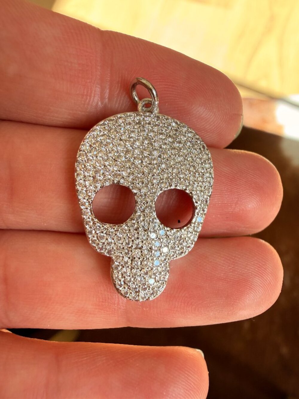 Small Silver Pavé Crystal Skull Pendant